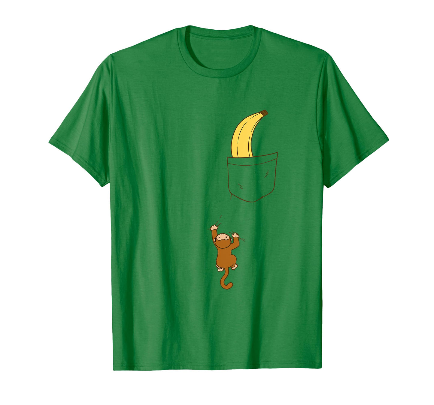 Cute Baby Monkey Climbing for Banana in Pocket Funny Animal T-Shirt