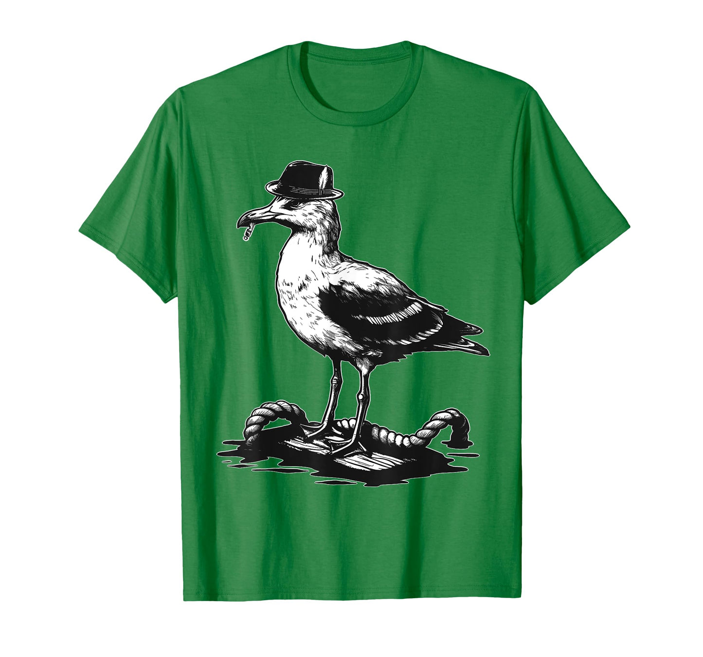 Vintage Seagull Bird Smoking Hat Rope Nautical Design T-Shirt