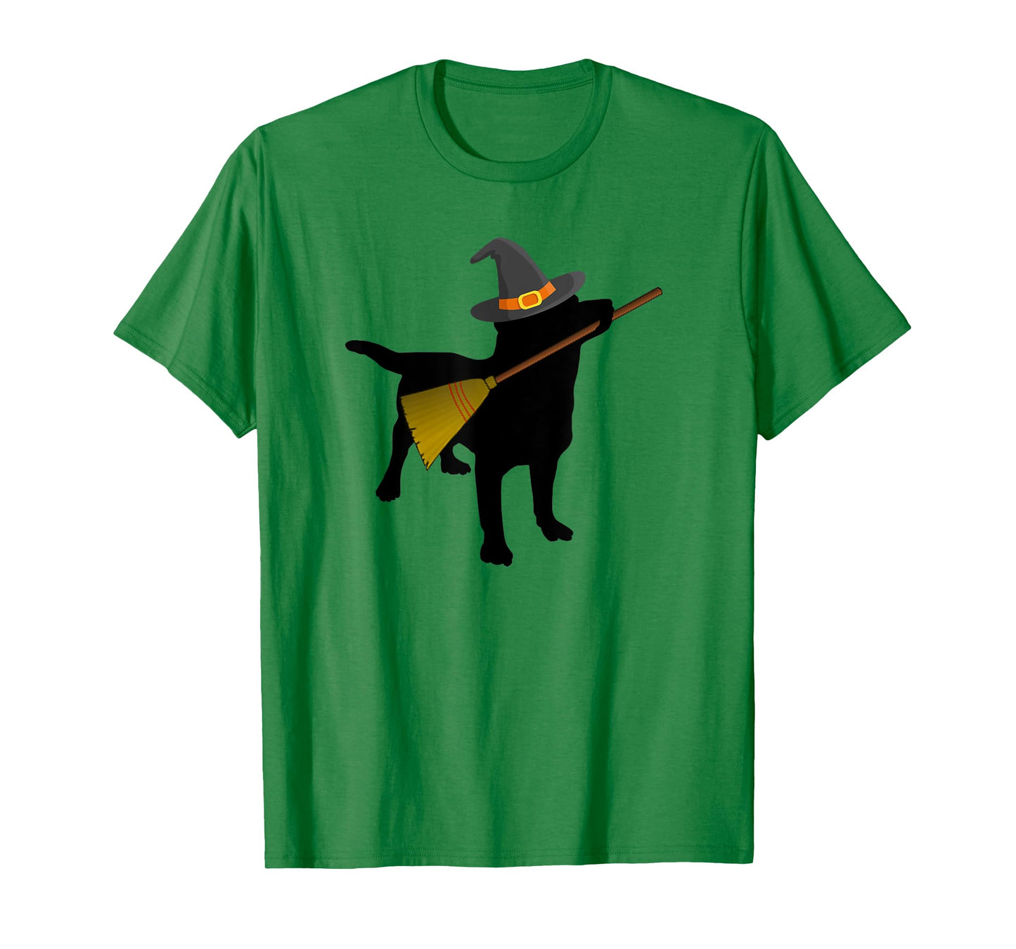 Funny Halloween Black Lab Dog Cute Witch Hat Broom T-shirt T-Shirt