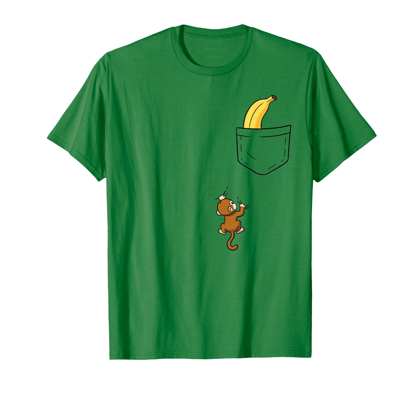 Monkey Climbs for Banana Funny Animal Pocket Design T-Shirt