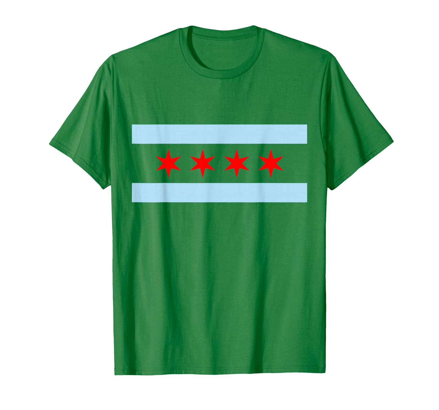 Tee Styley Chicago Flag T-Shirt - Men's Unisex-Adults Kids Classic Fit Collarless Crew Neck Short Sleeve White Solid Cotton Flag T-Shirt