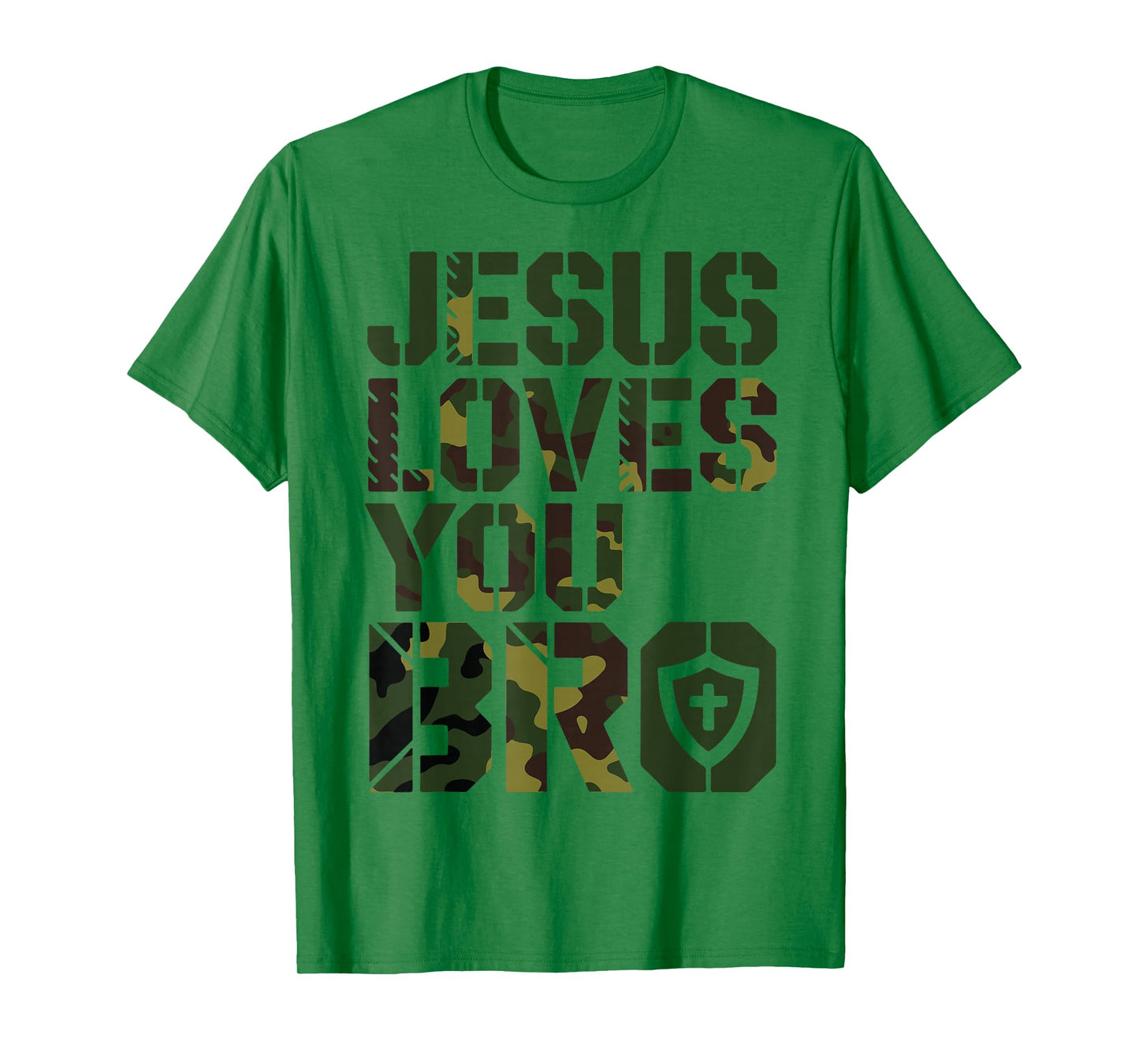 Camo Jesus Loves You Bro Funny Christian Humor Religious T-Shirt