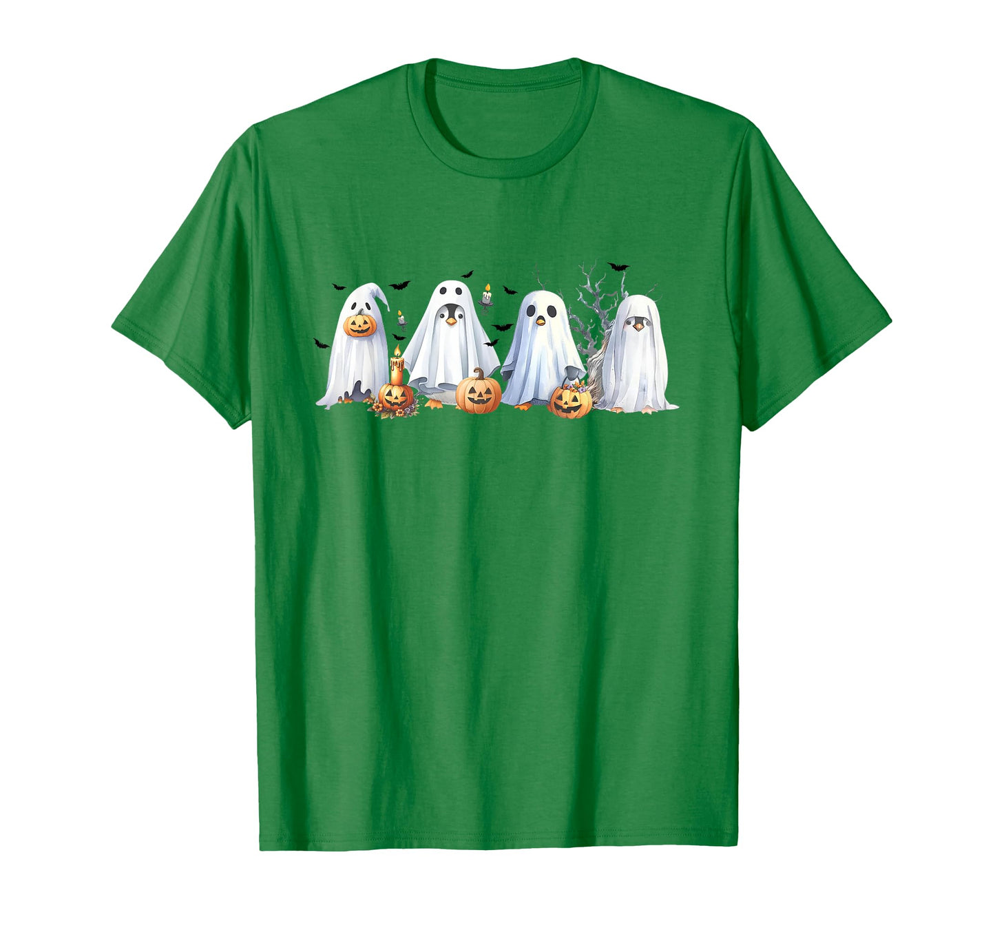 Funny Pumpkin Penguin Ghost Halloween Penguin Lover Womens T-Shirt