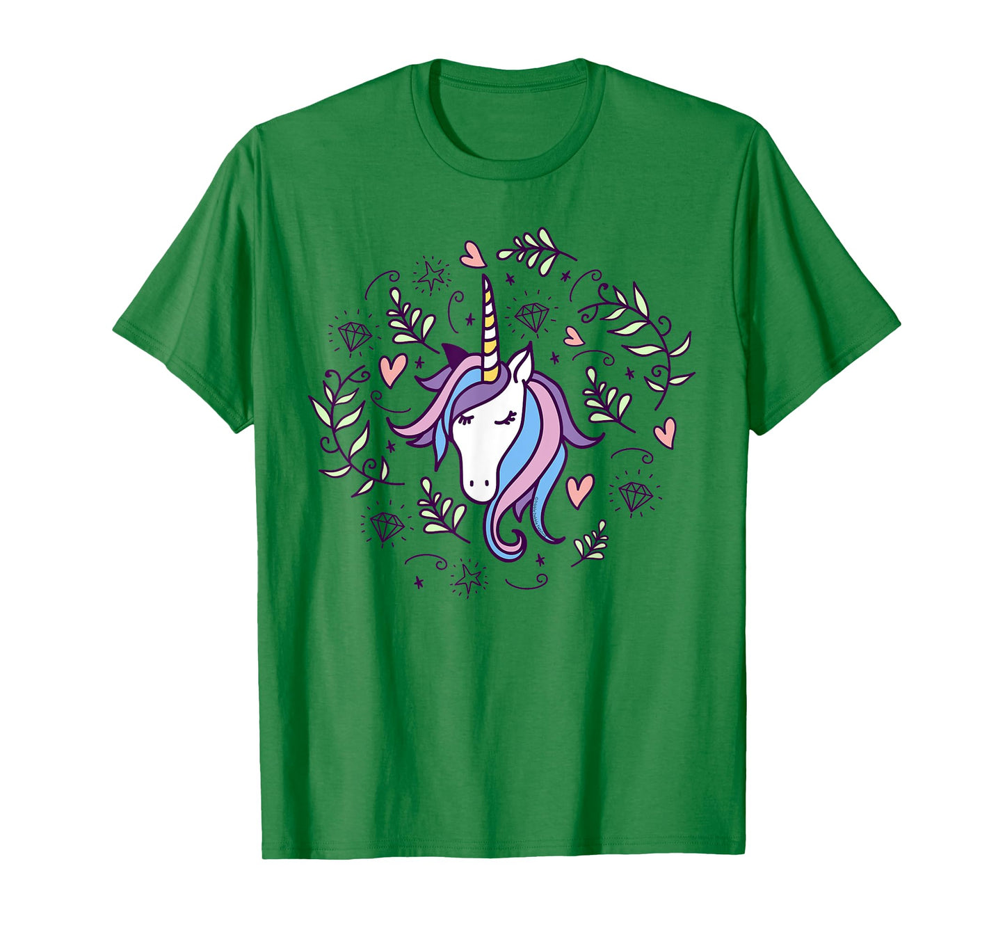 Unicorn with Pink Hearts and Diamonds Magical Unicorn T-Shirt