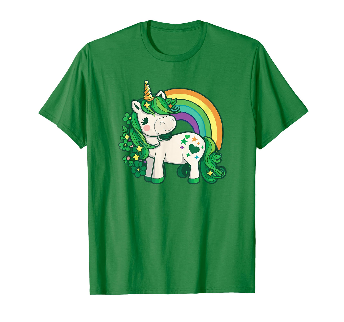 Unicorn St Patricks Day Rainbow / Green Clovers Kawaii Cute T-Shirt