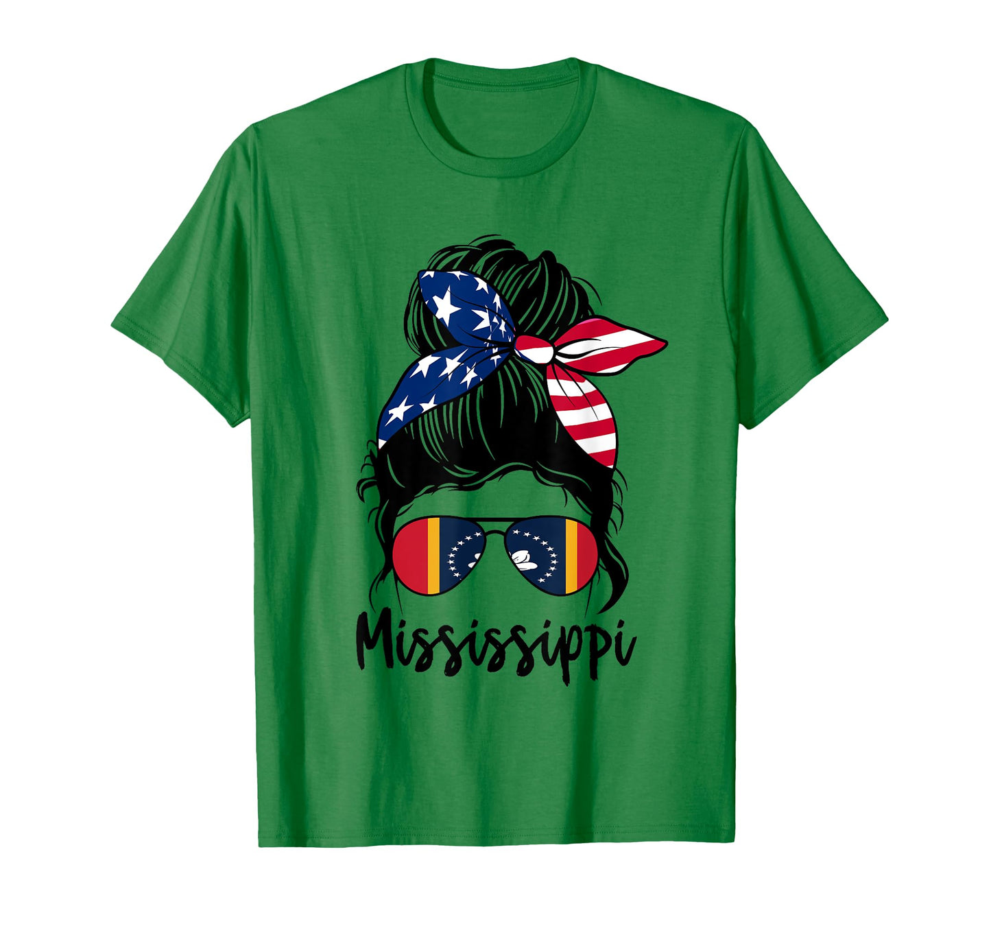 Mississippi Girl Mississippi Flag State Girlfriend messy bun T-Shirt