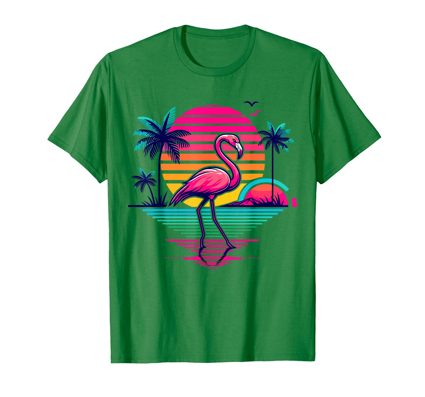 Flamingo Beach Summer Palm Trees Tropical Summer T-Shirt for Men Women Girls Kids
