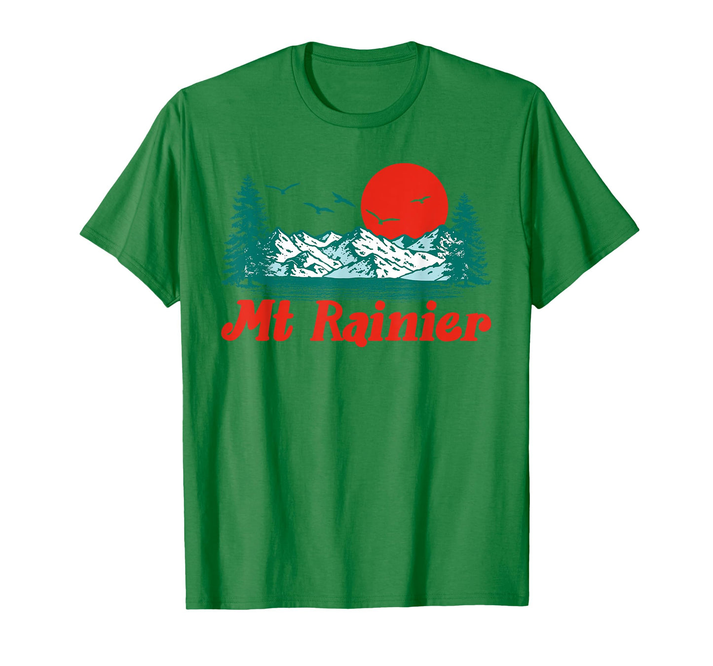 Retro Mt Rainier Mountain Trees & Sun Scene Graphic T-Shirt