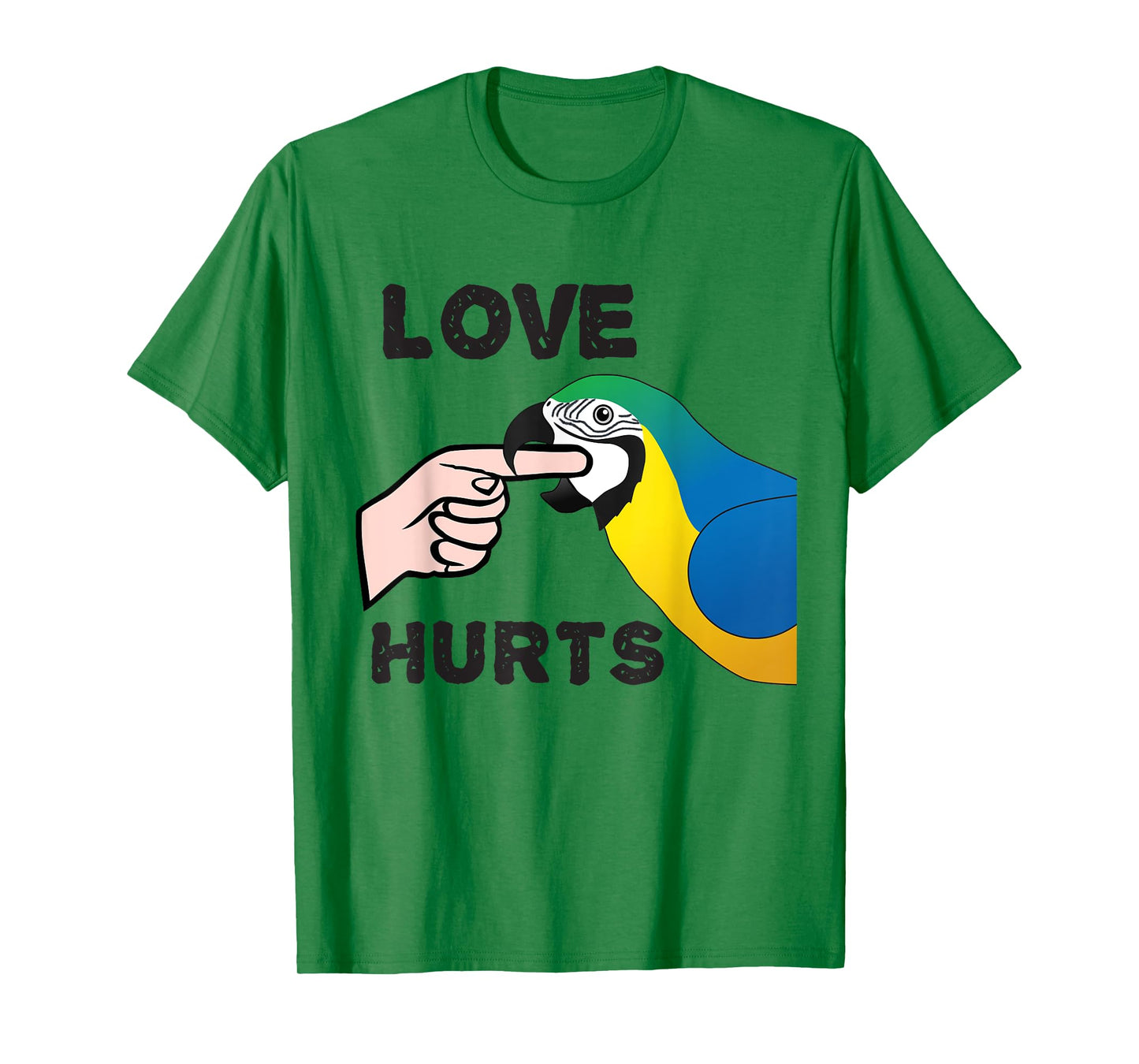 Love Hurts Blue and Gold Macaw Parrot T-Shirt