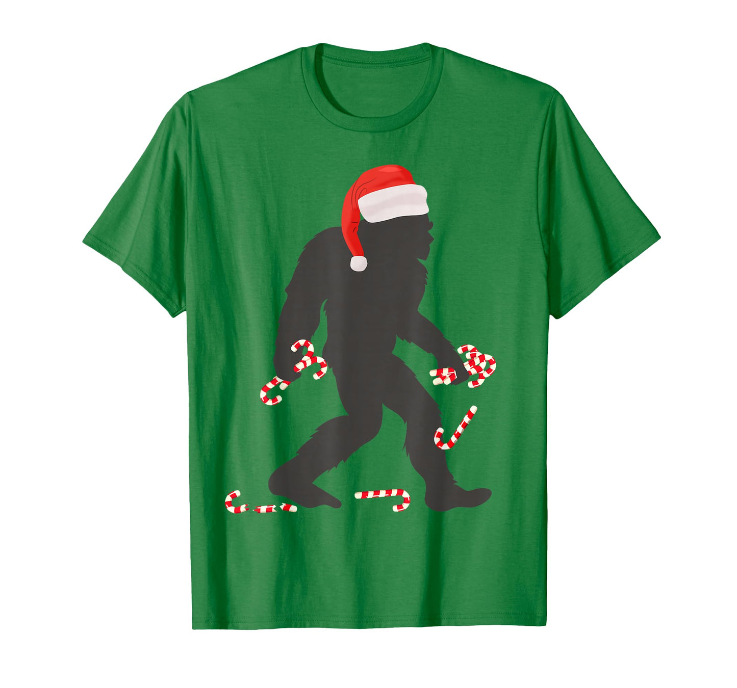 Funny Christmas Bigfoot with Santa Hat Carrying Candy Canes T-Shirt