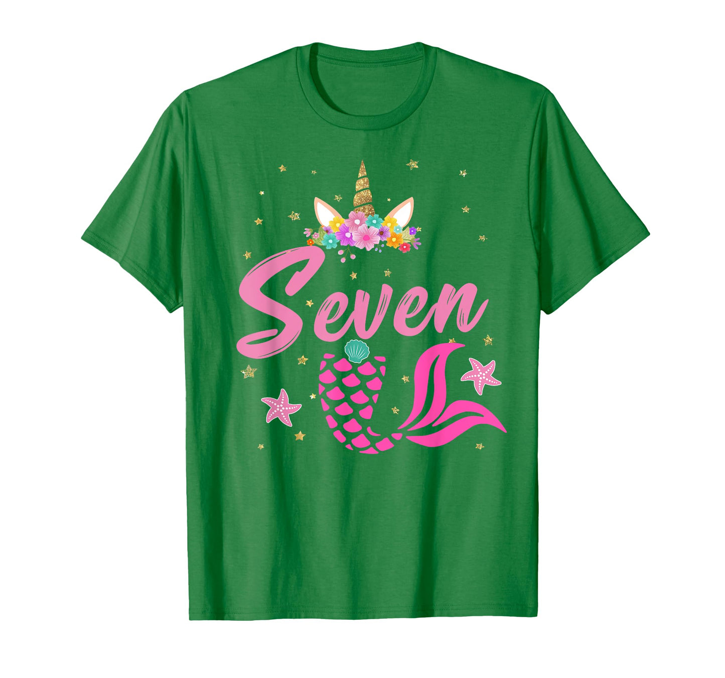 7th Birthday Girl Unicorn Shirt Mermaid Tail 7 Years Old T-Shirt
