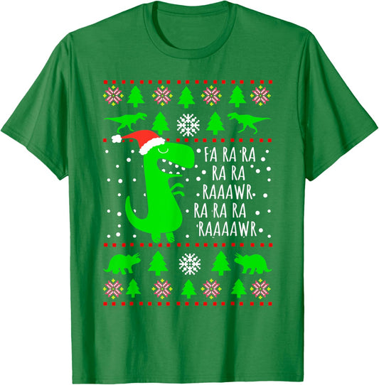 Dinosaur Ugly Christmas Sweater Fa Ra Rawr Family Kids Boys T-Shirt