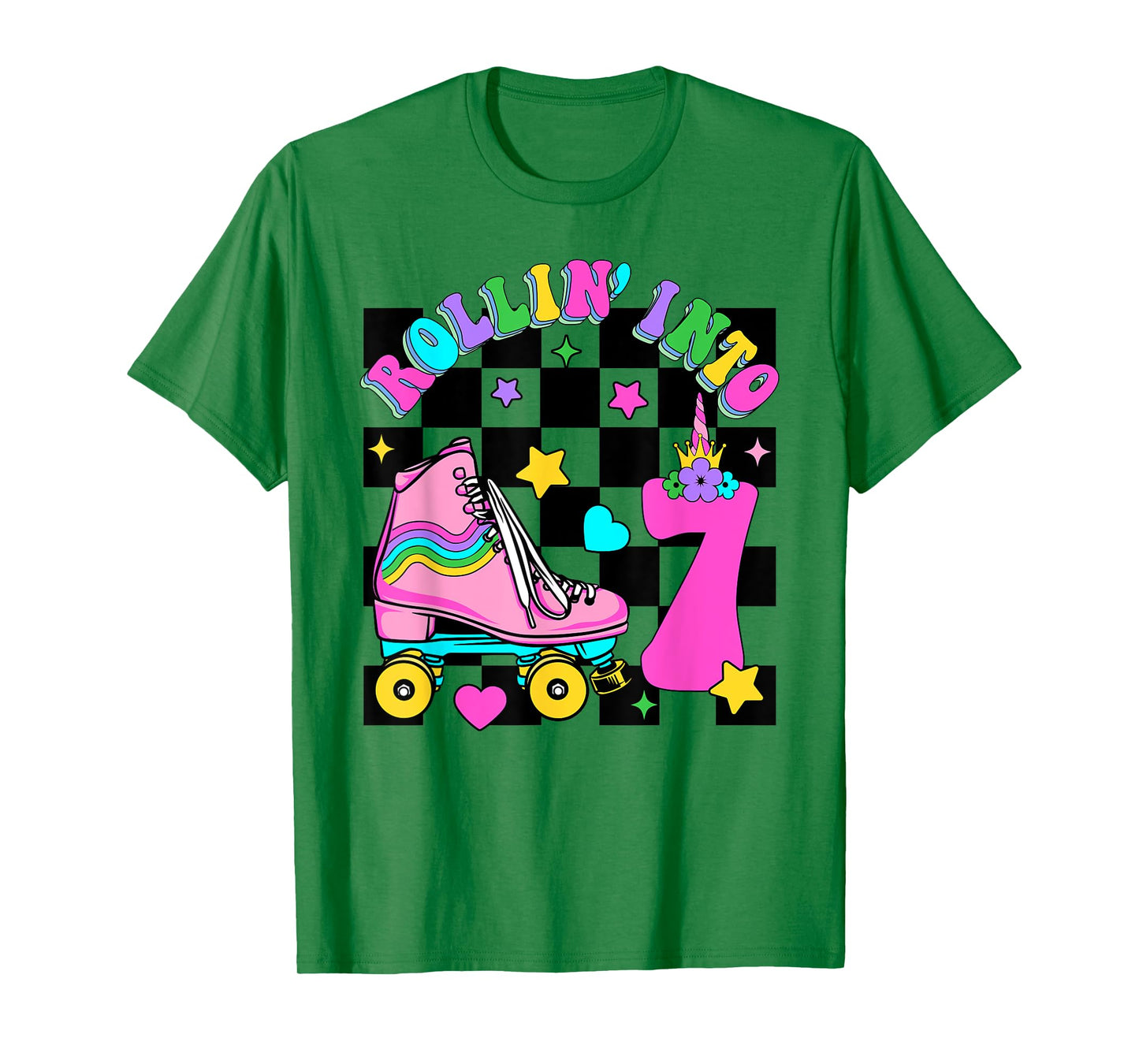 Rolling Into 7 Years Old Skater 7th Birthday Kids Girls T-Shirt
