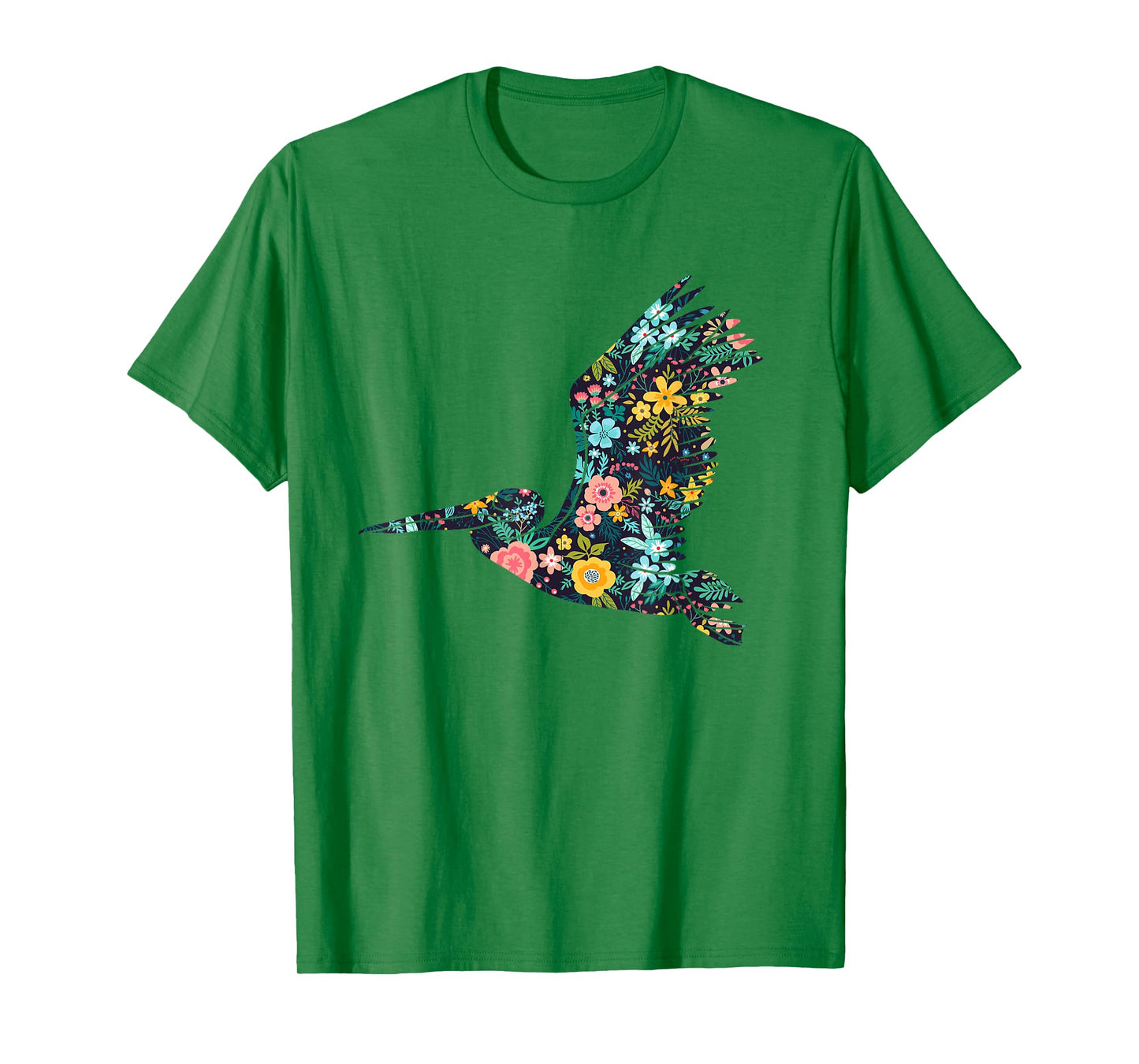 Floral Pelican Silhouette Womens Girls Graphic T-Shirt