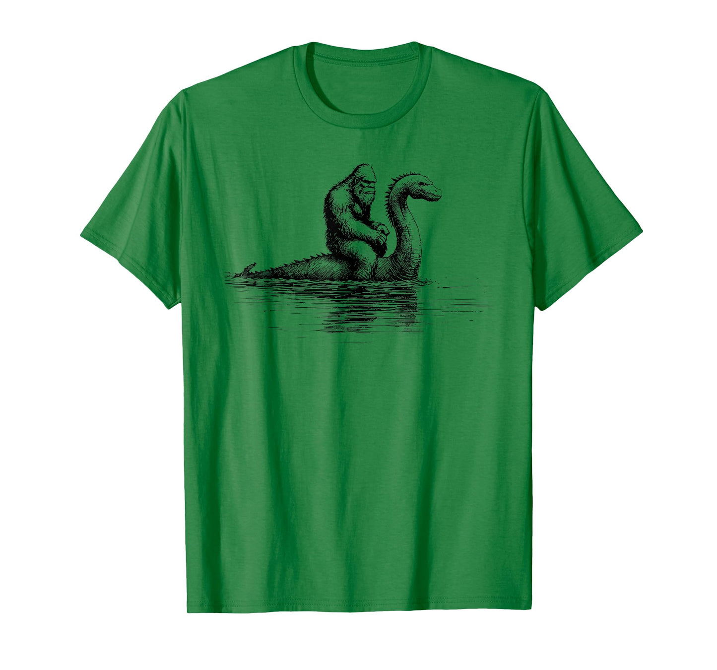 funny bigfoot sasquatch riding loch ness monster cryptid T-Shirt