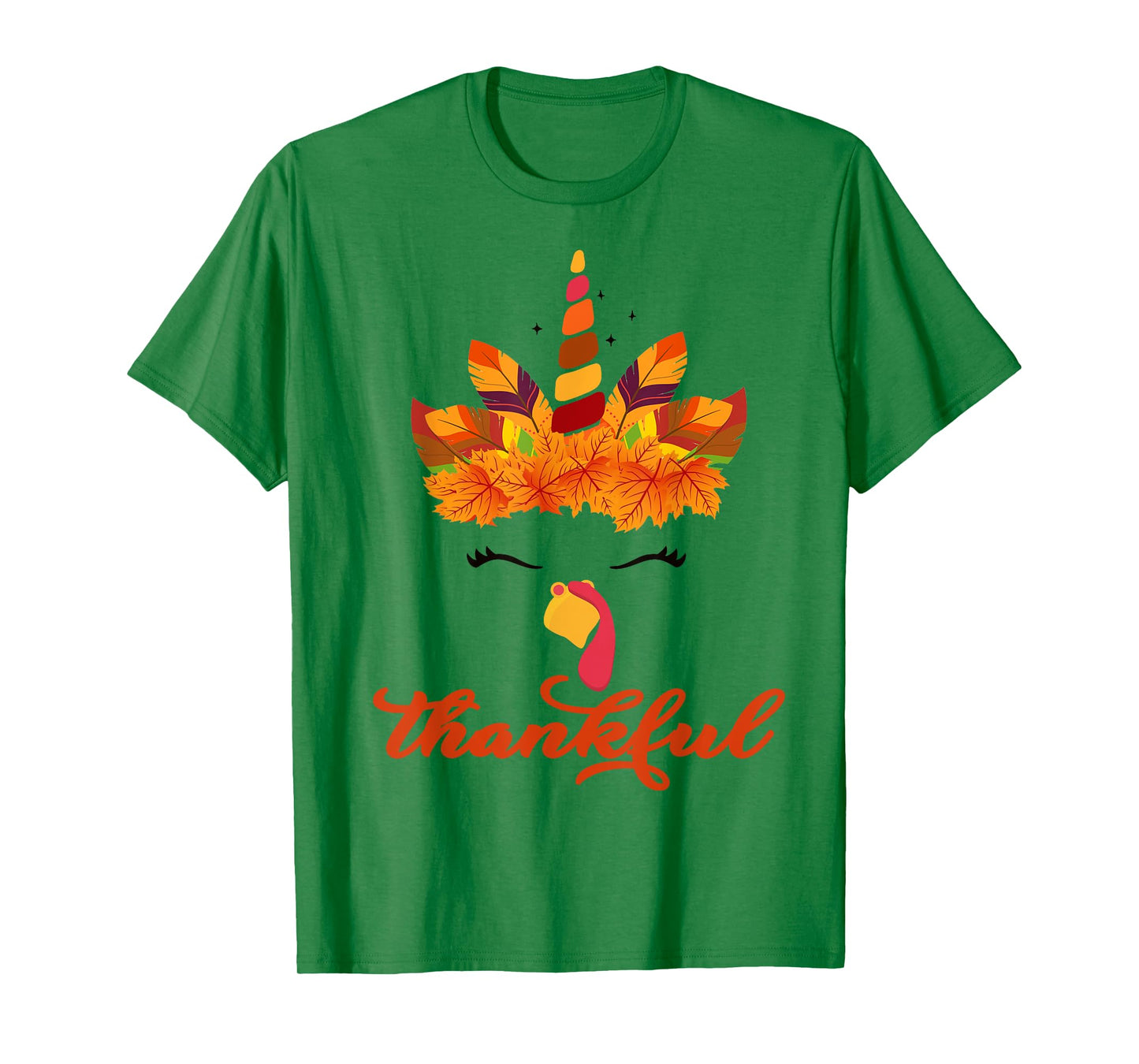 Thankful Unicorn Turkey Face Thanksgiving Outfit Girl Kids T-Shirt