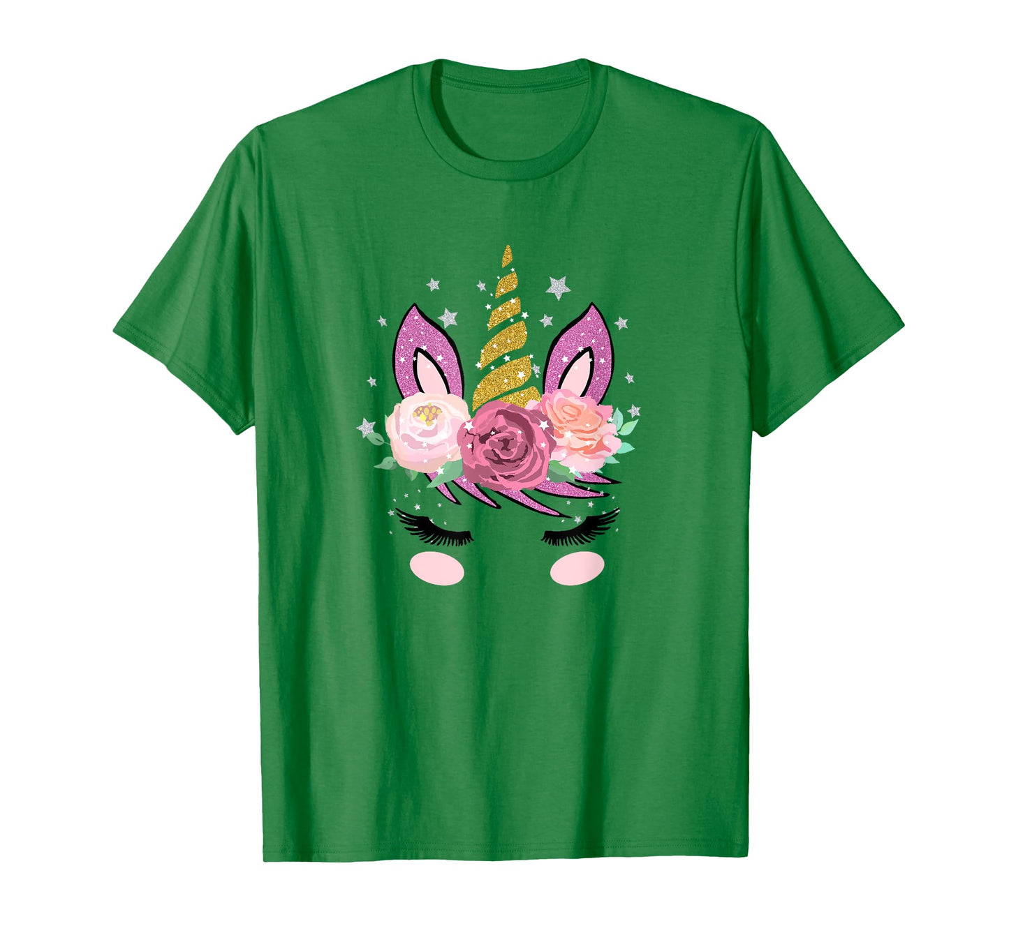 Cute Unicorn Face With Flowers And Beautiful Lashes Gift T-Shirt