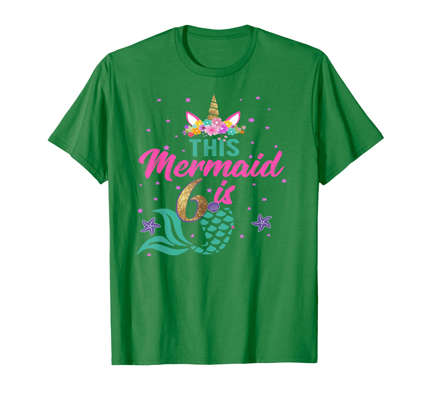 6th Birthday Girl Unicorn Shirt Mermaid Tail 6 Years Old T-Shirt