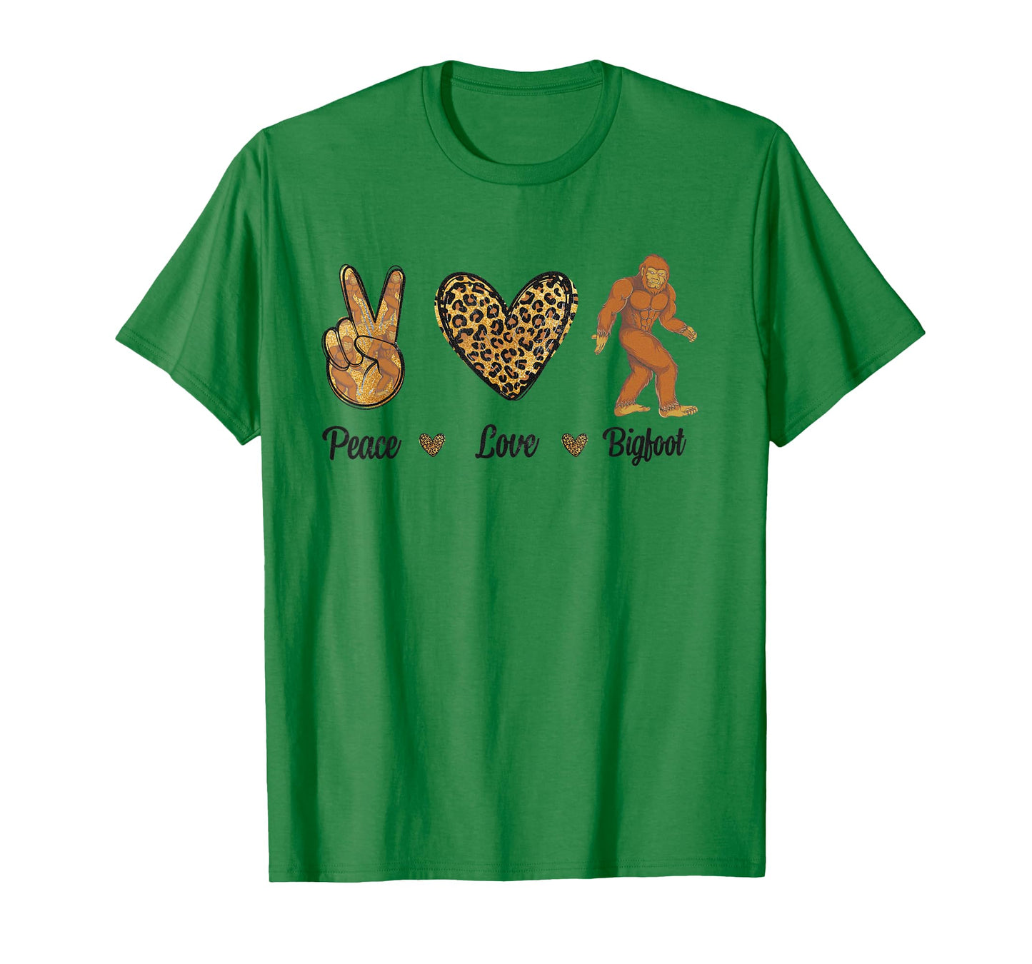 Peace Love Bigfoot Leopard Wild Animals Sasquatch Lover Men T-Shirt