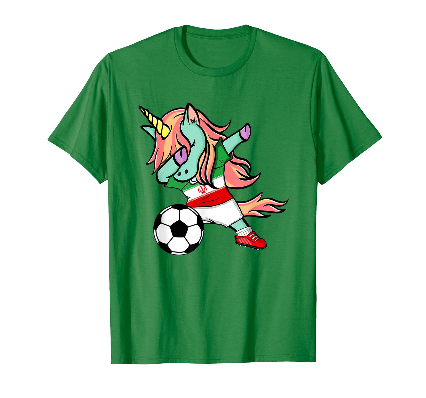 Funny Dabbing Unicorn Iran Football Team Iranian Flag Pride T-Shirt