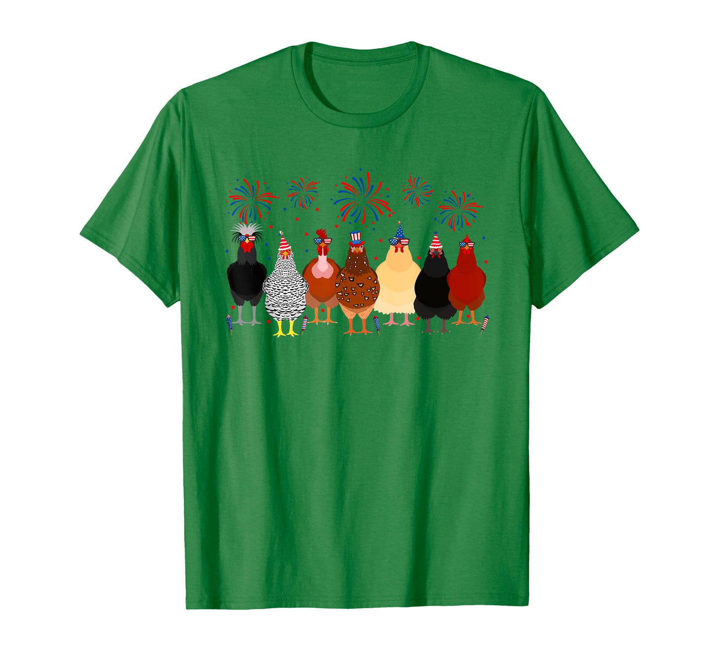 Funny Chickens American Flag Fireworks Farmer 4th Of July Women Men T-Shirt