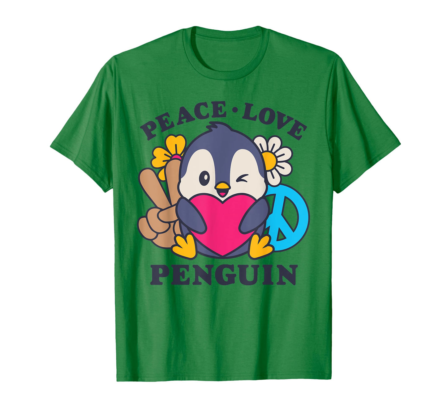 Peace Love Penguin Lovers Men Women Cute Bird Flowers Floral T-Shirt