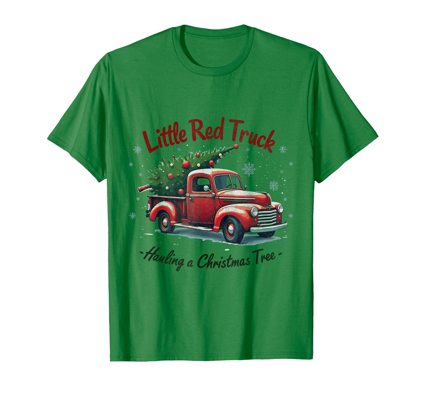 Little Red Truck Hauling a Christmas Tree Family Matching T-Shirt