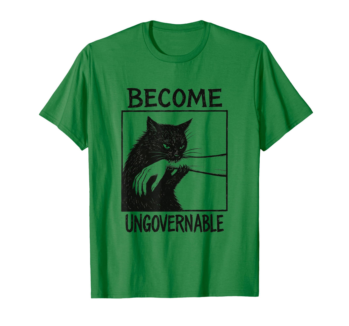 Become Ungovernable Black Cat Biting Hand Funny Cat Lover T-Shirt