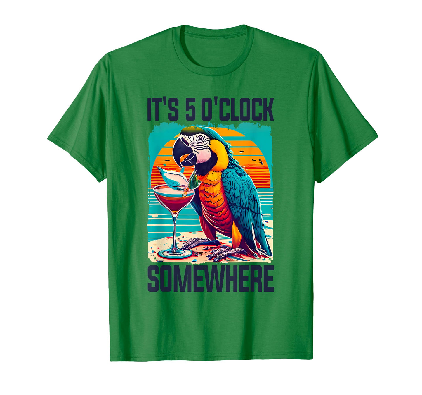 It's 5 O'clock Somewhere Drinking Parrot Cocktail Summer T-Shirt