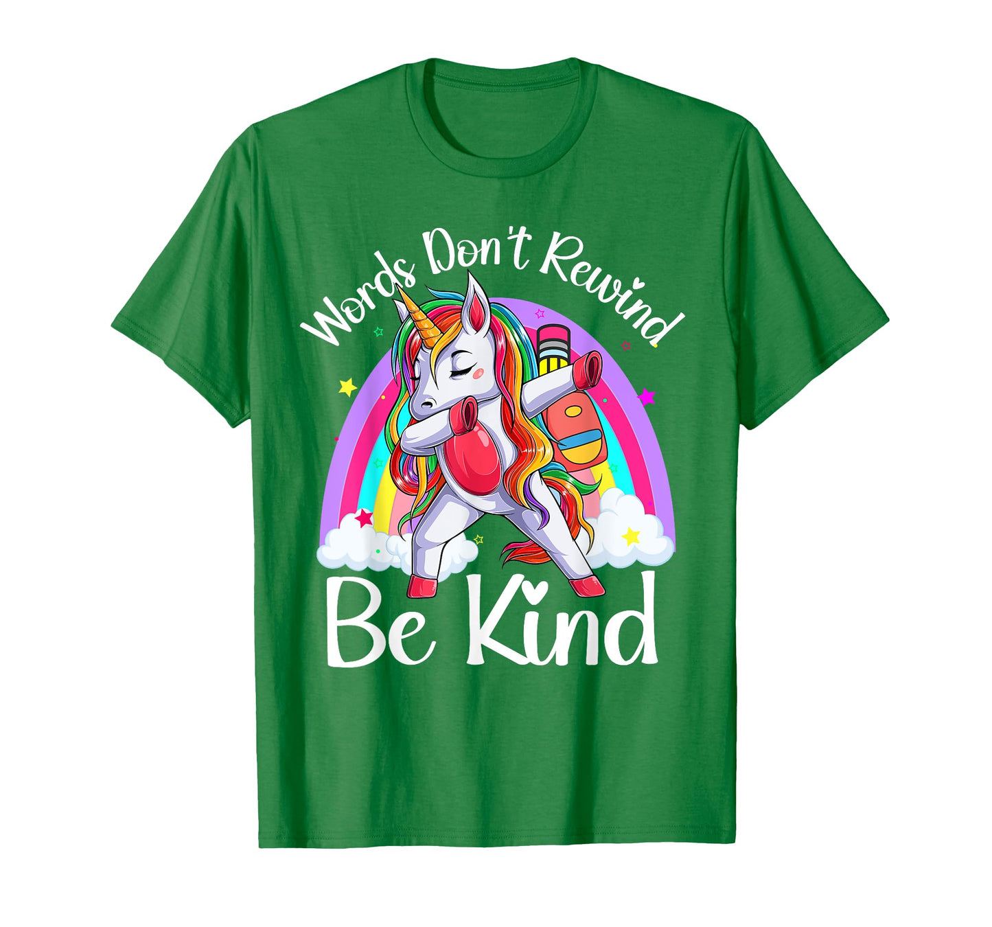 Unity Day Orange Unicorn Rainbow Be Kind Words Don't Rewind T-Shirt
