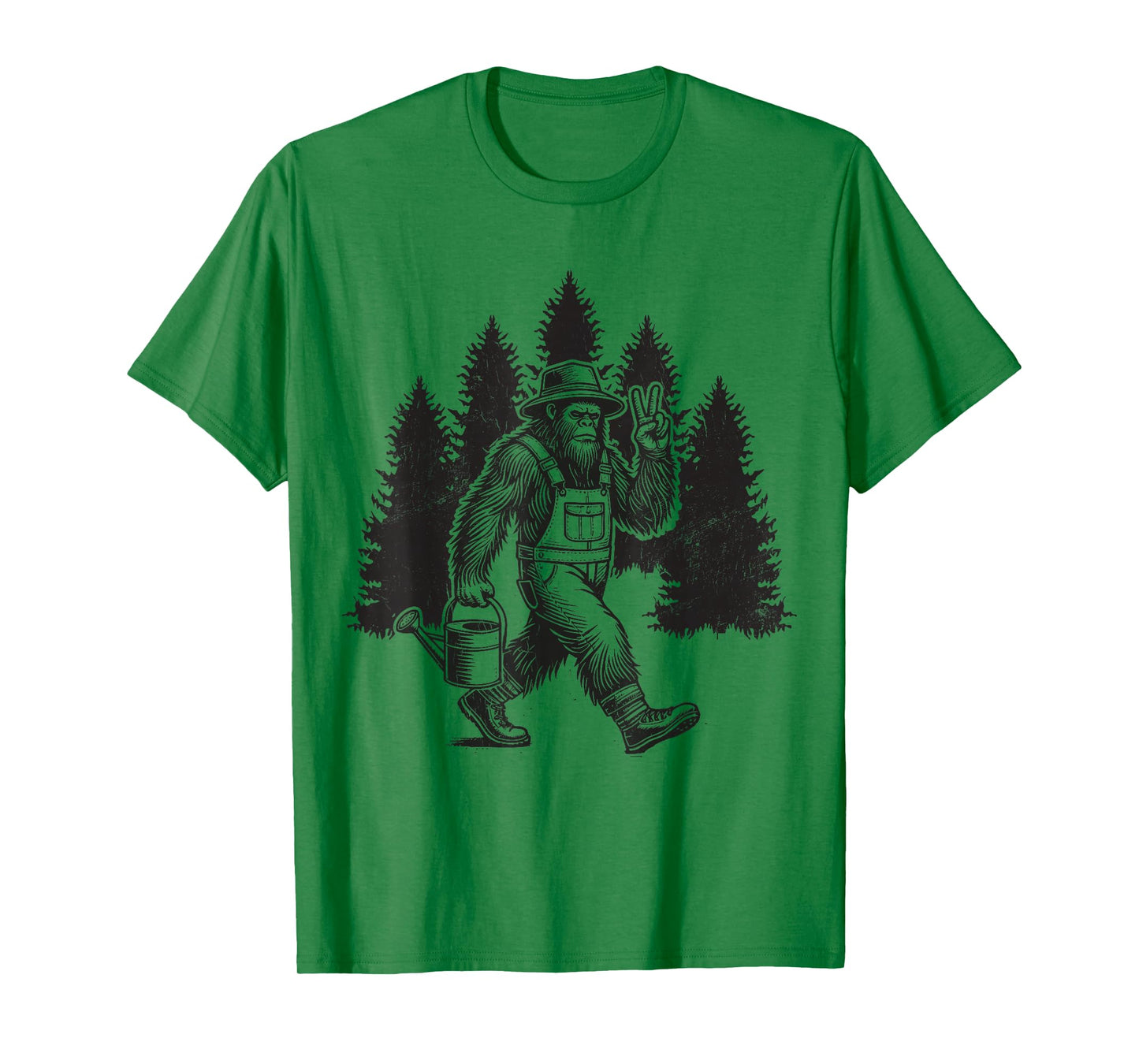 Bigfoot Gardener Watering Plants Retro Sasquatch Gardening T-Shirt