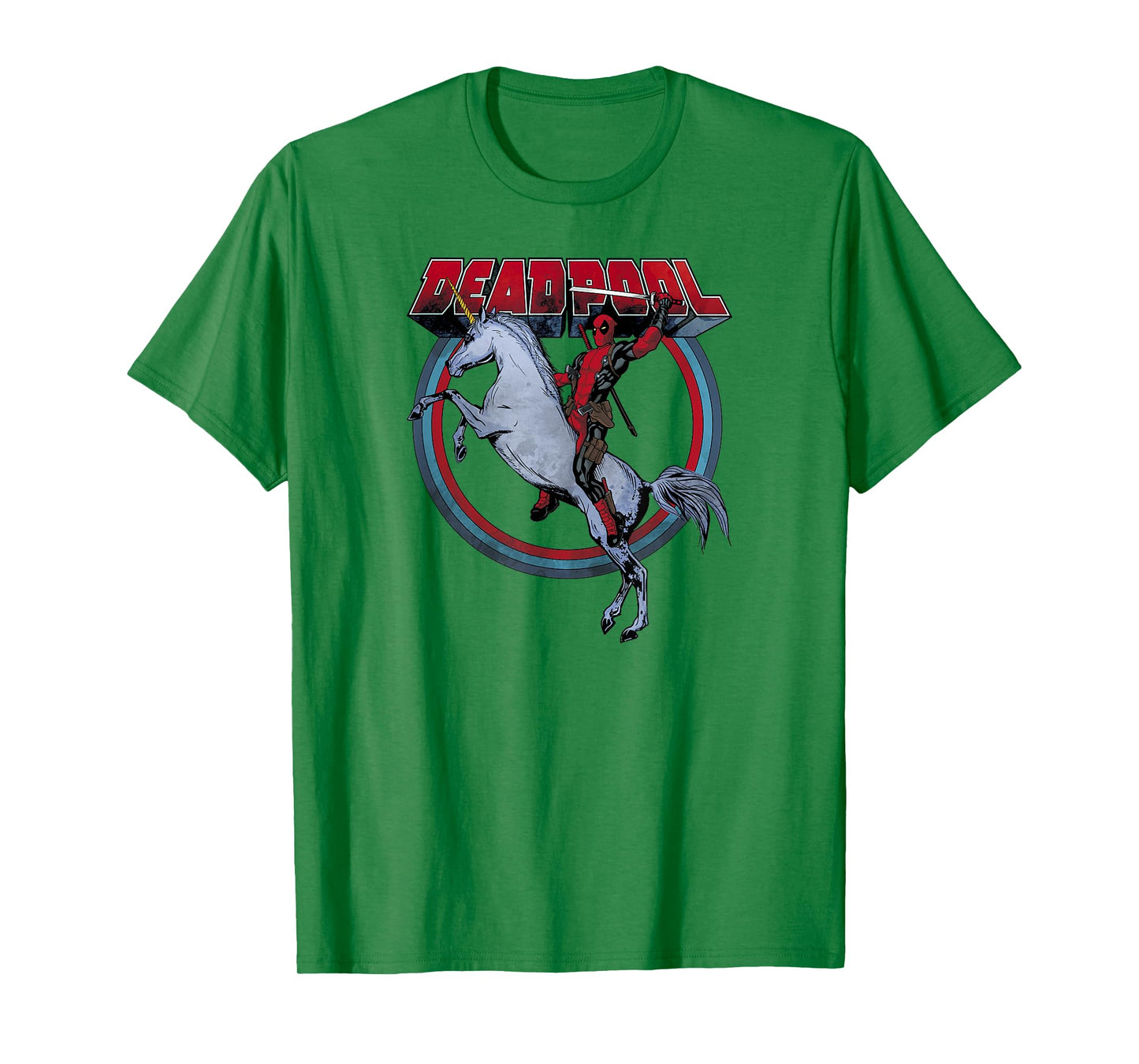 Marvel Deadpool Riding A Unicorn Circle Graphic T-Shirt C2 T-Shirt