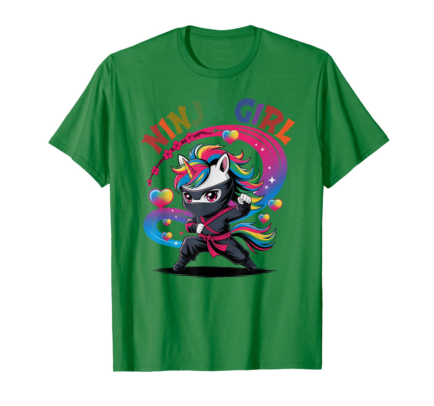 Magical NINJA GIRL Unicorn Rainbow Ponytail Princess Crew T-Shirt