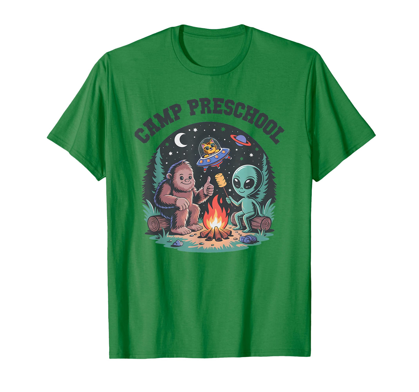 Cute Camp Out Preschool Tiny Bigfoot Campsite Alien Camping T-Shirt