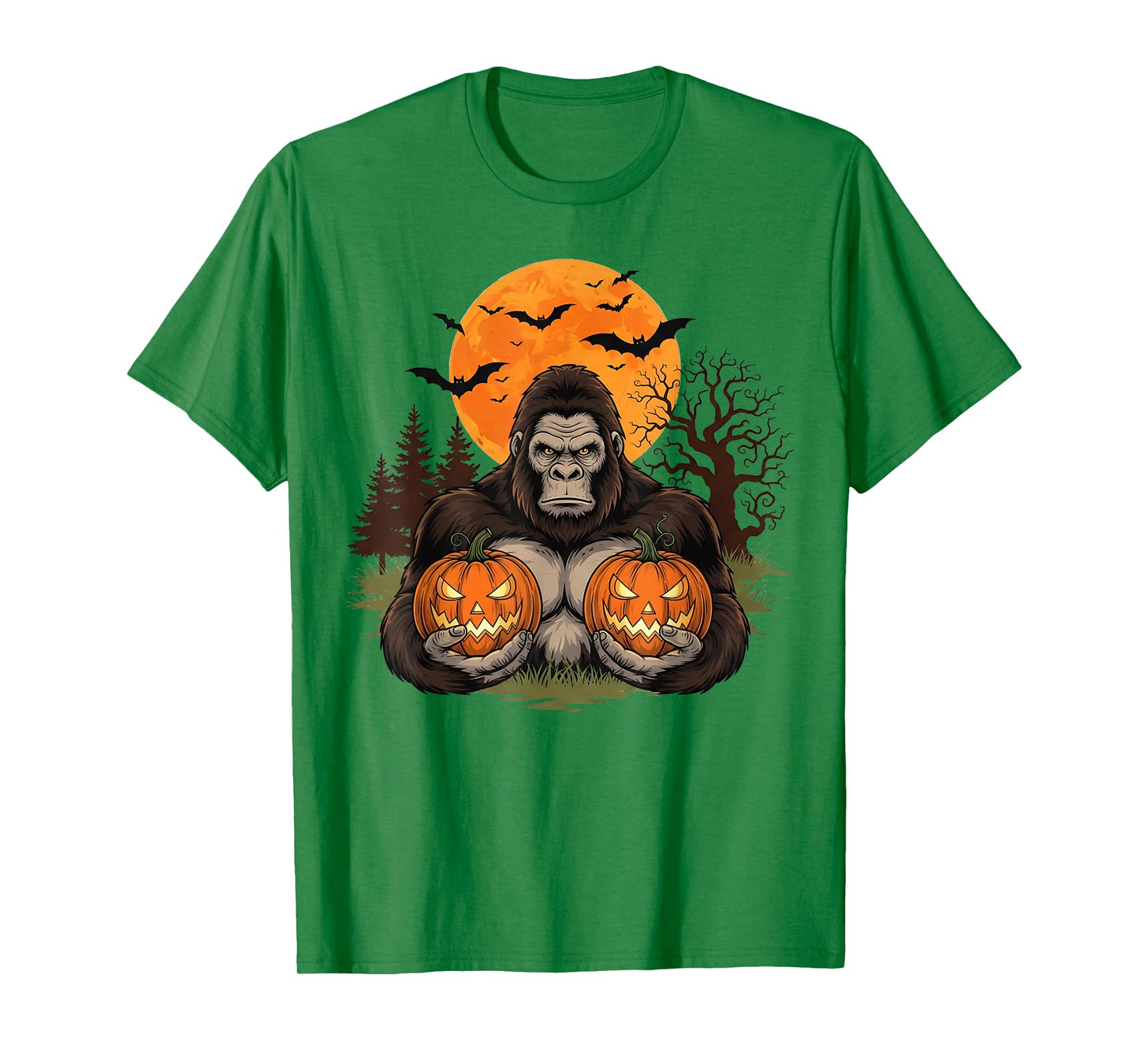 Spooky Halloween Bigfoot Pumpkin Moon Bats Men Women Kids T-Shirt