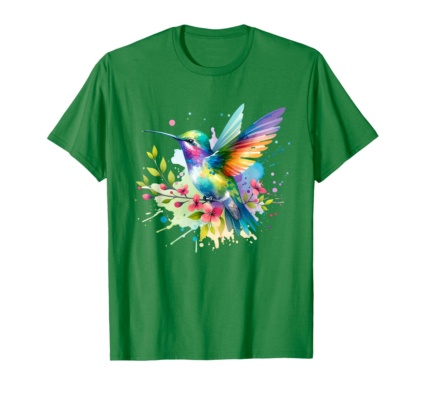 Hummingbird, Spring Floral Watercolor Scene T-Shirt
