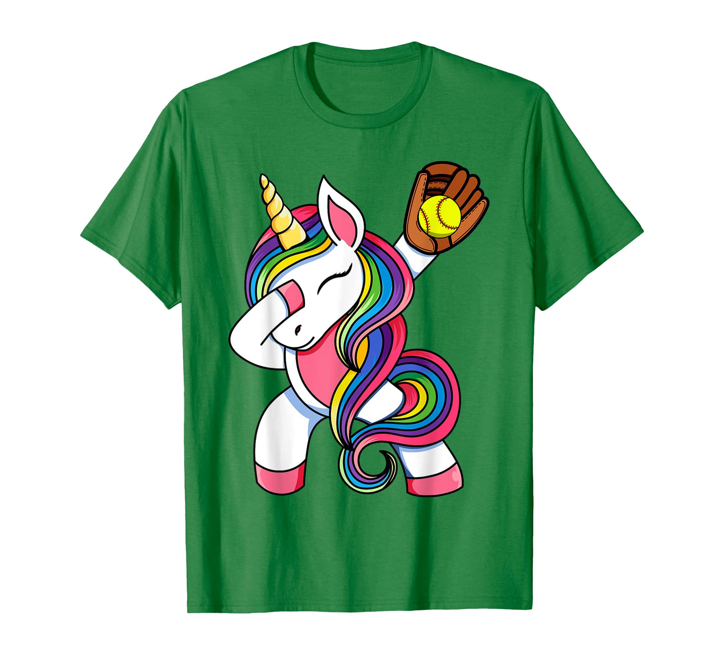Girls Funny Dabbing Softball Unicorn Apparel, Youth Dab T-Shirt