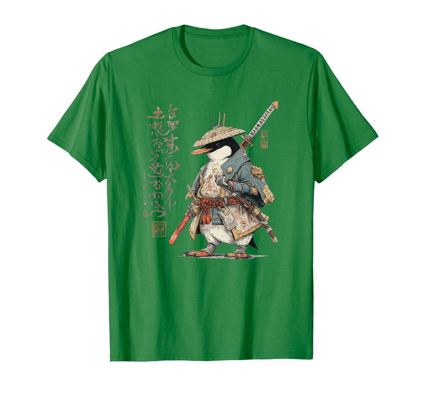 Japanese Woodblock Art Penguin Samurai Animal T-Shirt