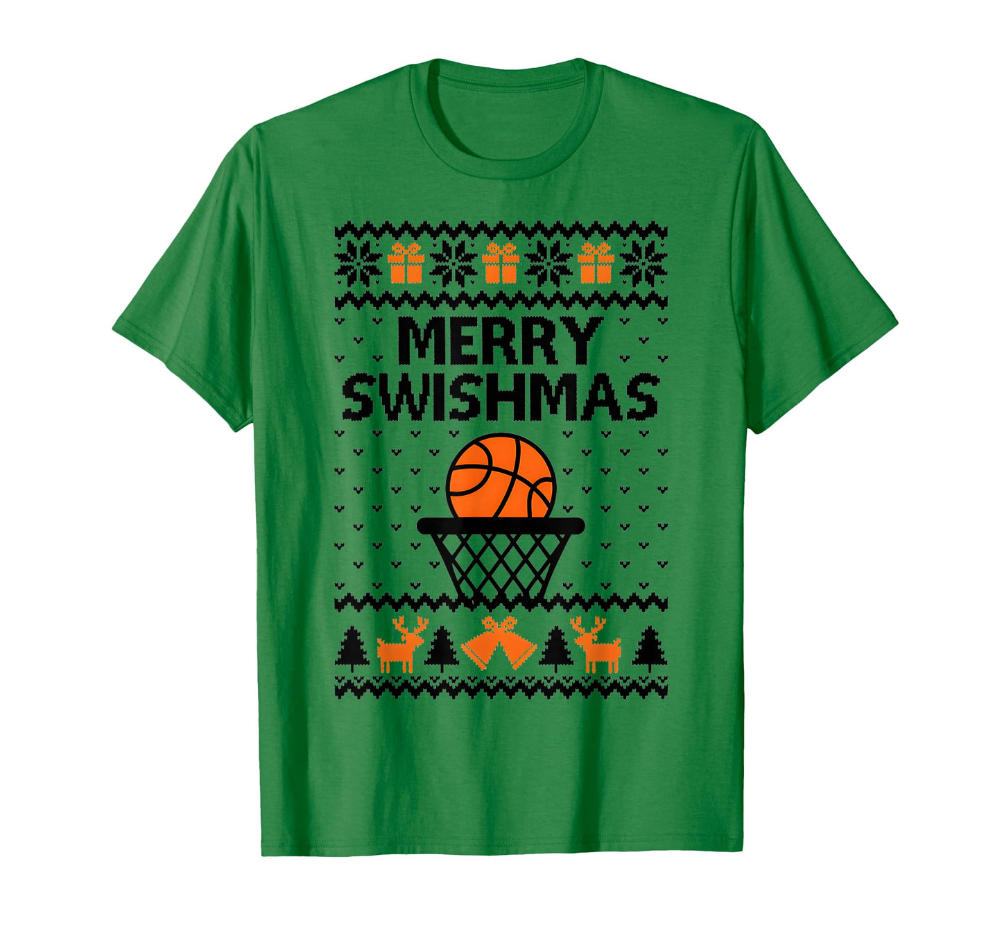 Merry Swishmas X-Mas Basketball Ugly Christmas Sweater Style T-Shirt