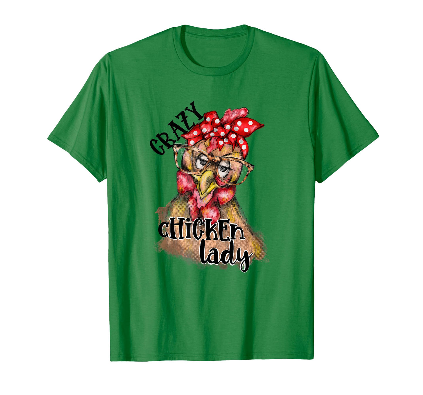 Crazy Chicken Lady with Leopard Glasses Red Bandana T-Shirt