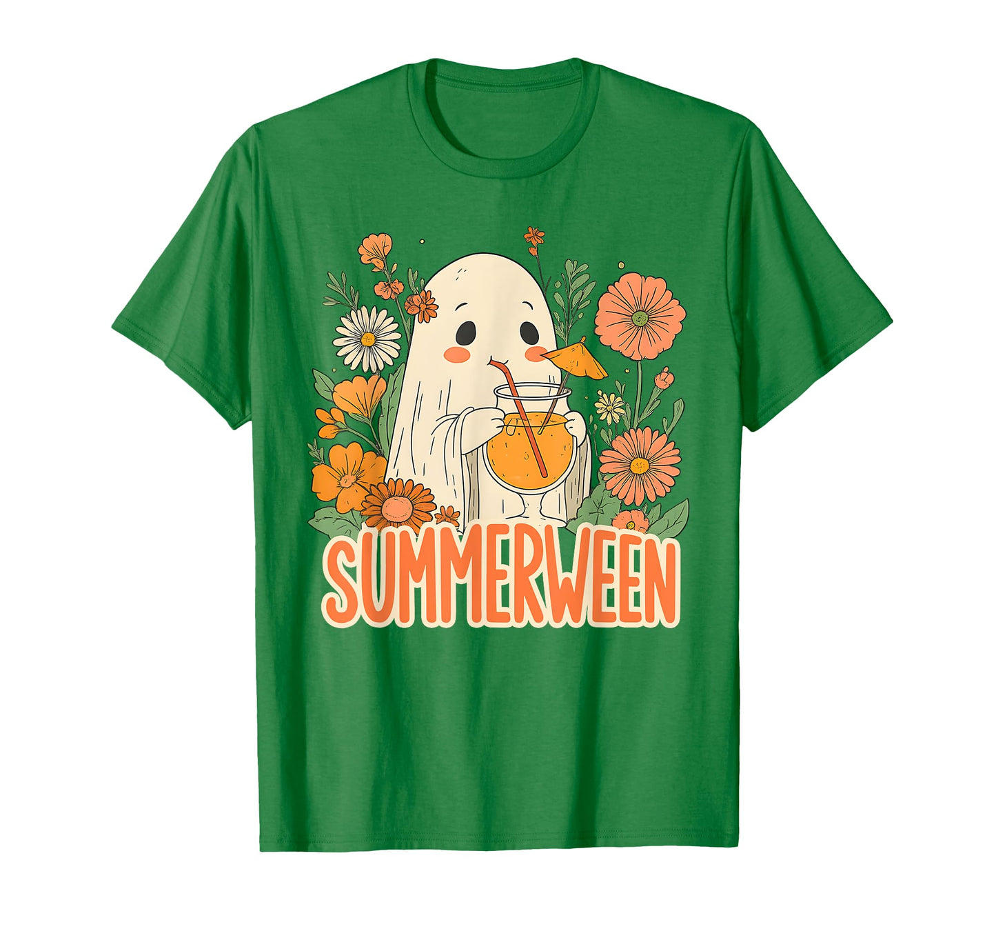 Retro Summerween Ghost Boho Floral Summer Halloween Cocktail T-Shirt