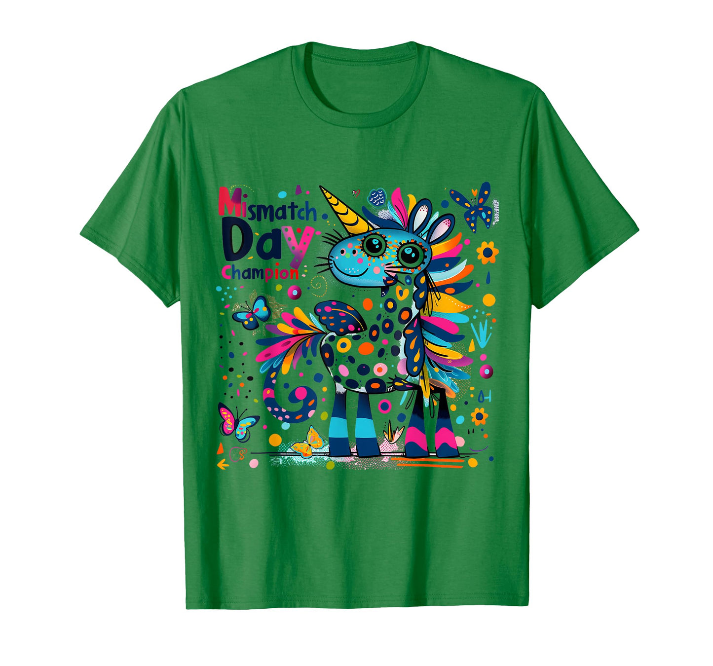Mismatch Day Champion Funny Colorful Unicorn School Outfit T-Shirt