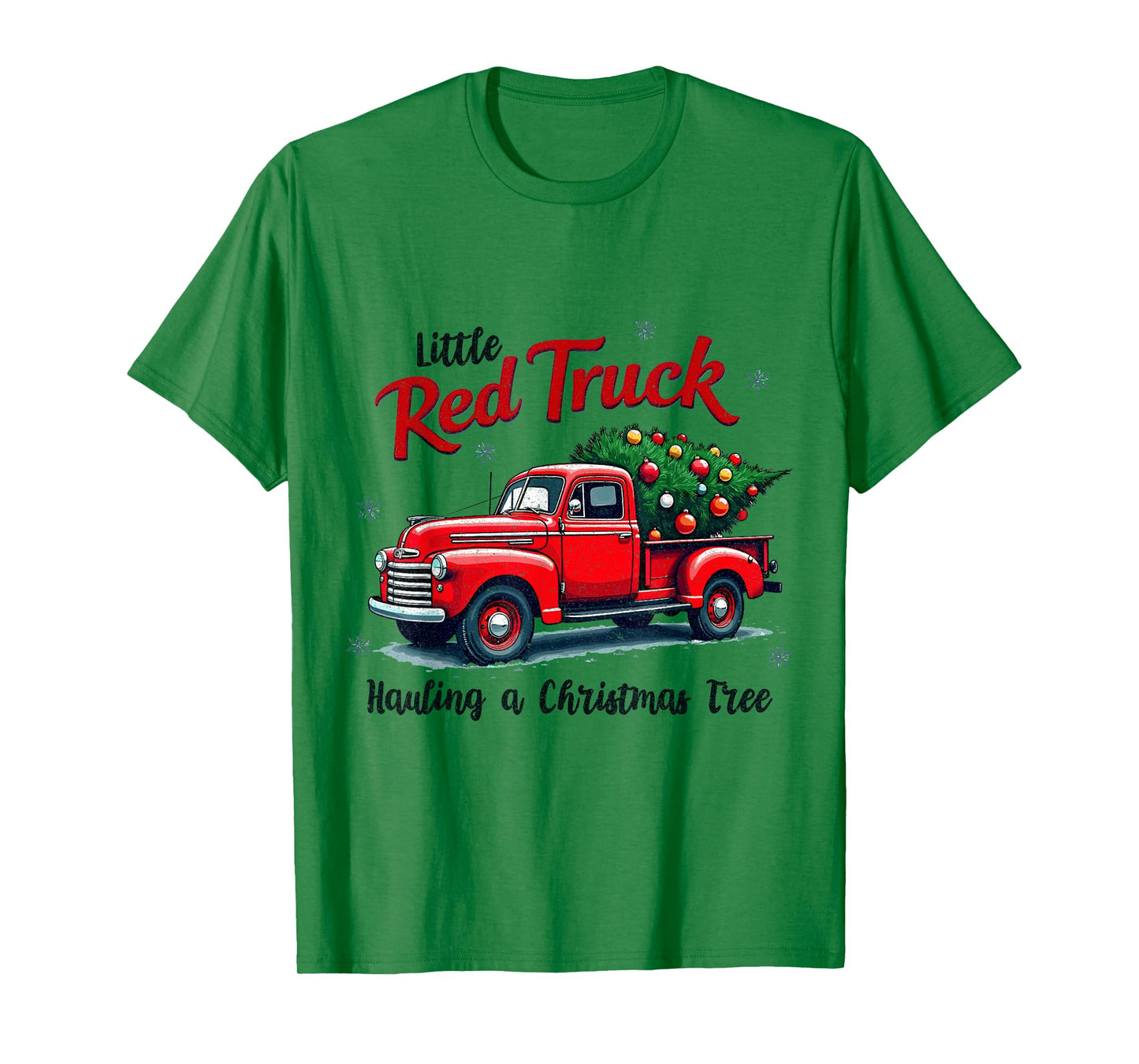 Little Red Truck Hauling a Christmas Tree Family Matching T-Shirt