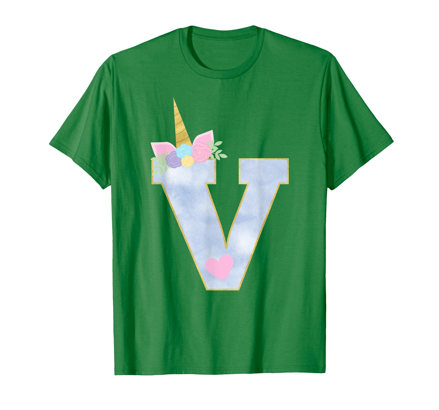 Initial Letter V Unicorn Monogram for Girls Unicorn Birthday T-Shirt