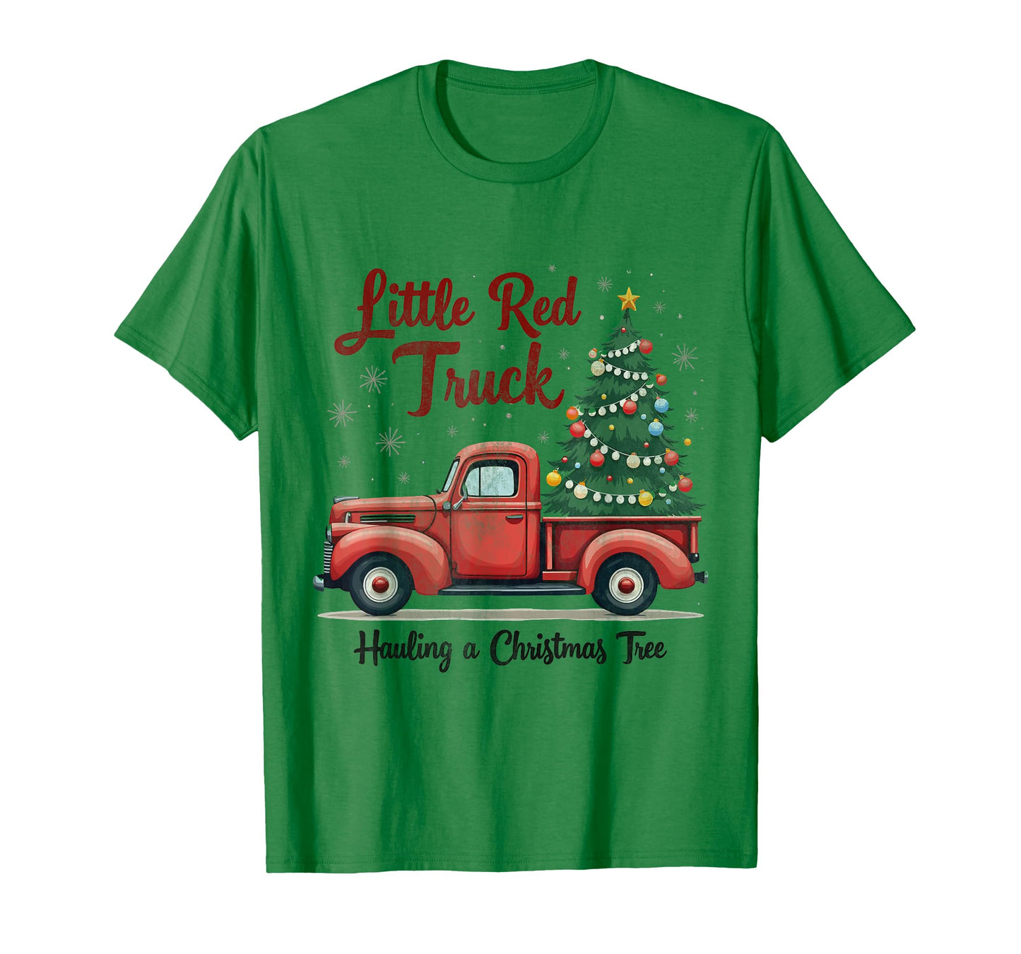 Little Red Truck Hauling a Christmas Tree Family Matching T-Shirt
