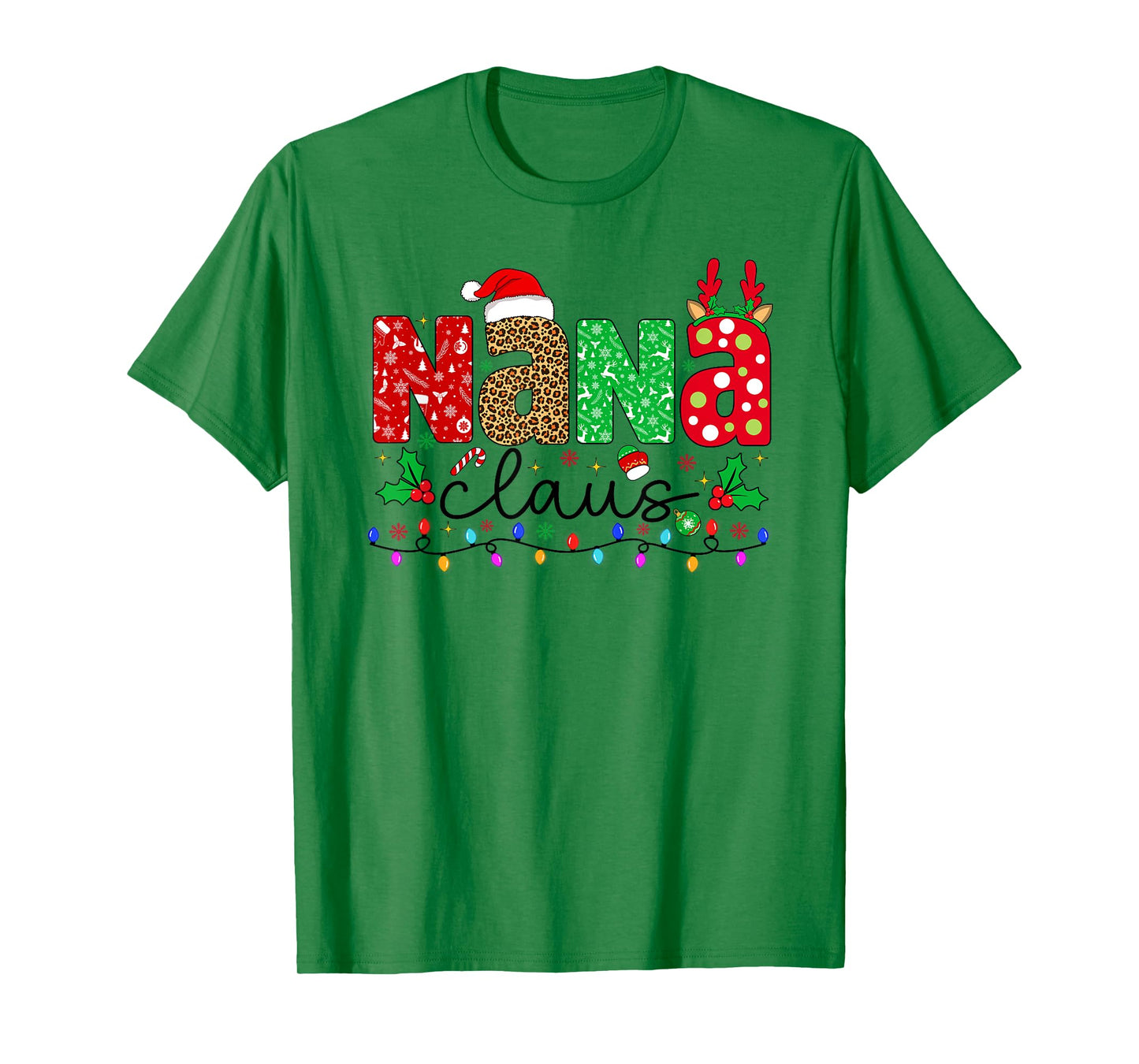 Nana Claus Christmas Lights Matching Family Xmas Pajamas T-Shirt