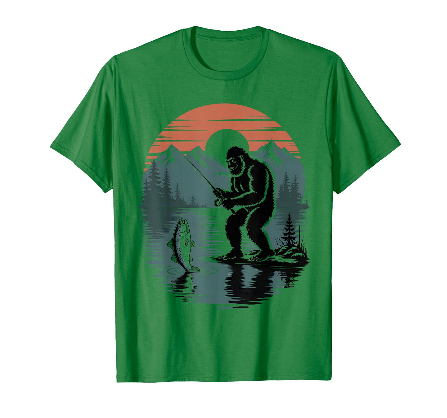 Funny Bigfoot Fishing Sasquatch Fisherman Outdoor Men Boys T-Shirt