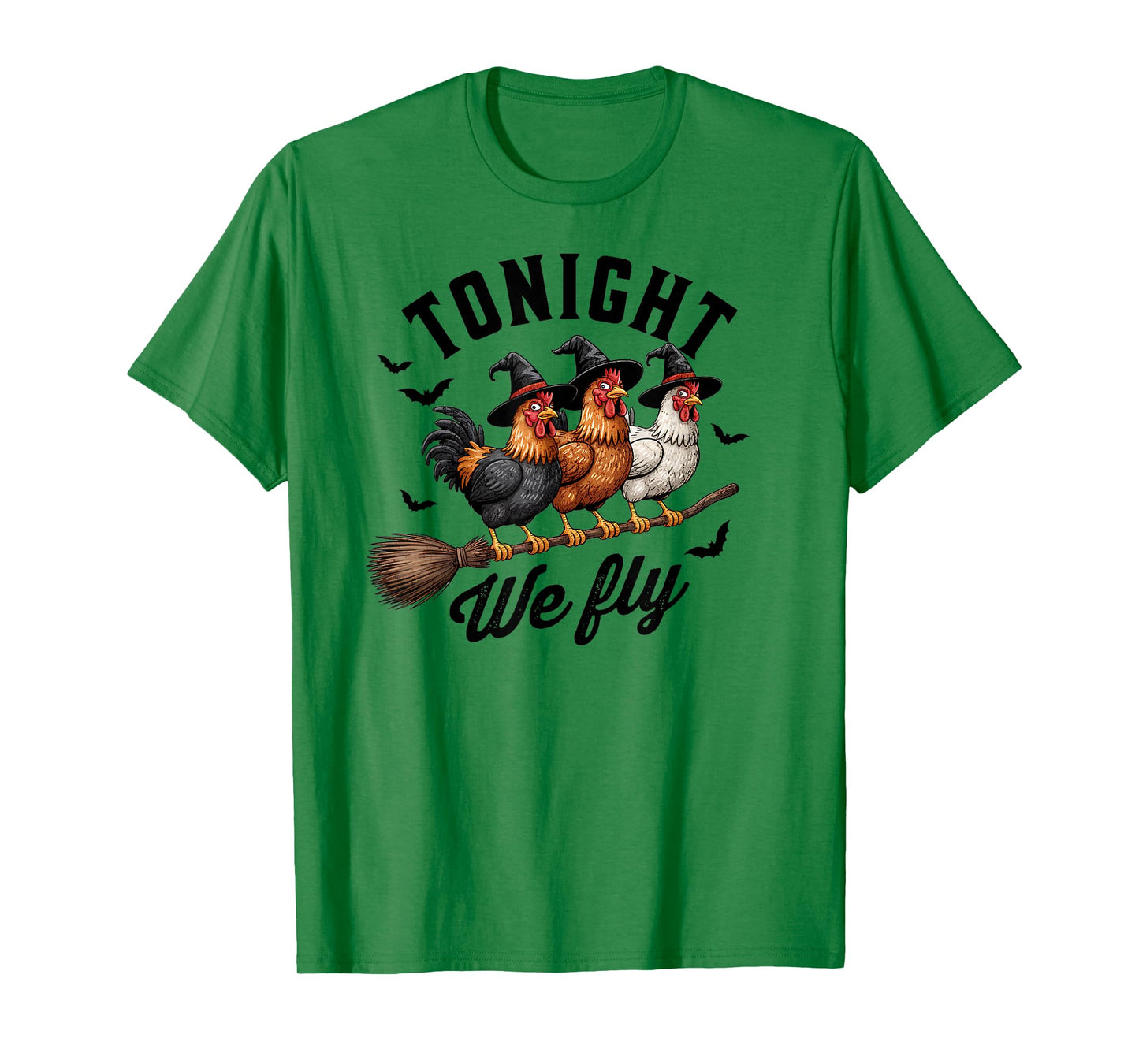Tonight We Fly Halloween Funny Chicken on Broom Witch Spooky T-Shirt