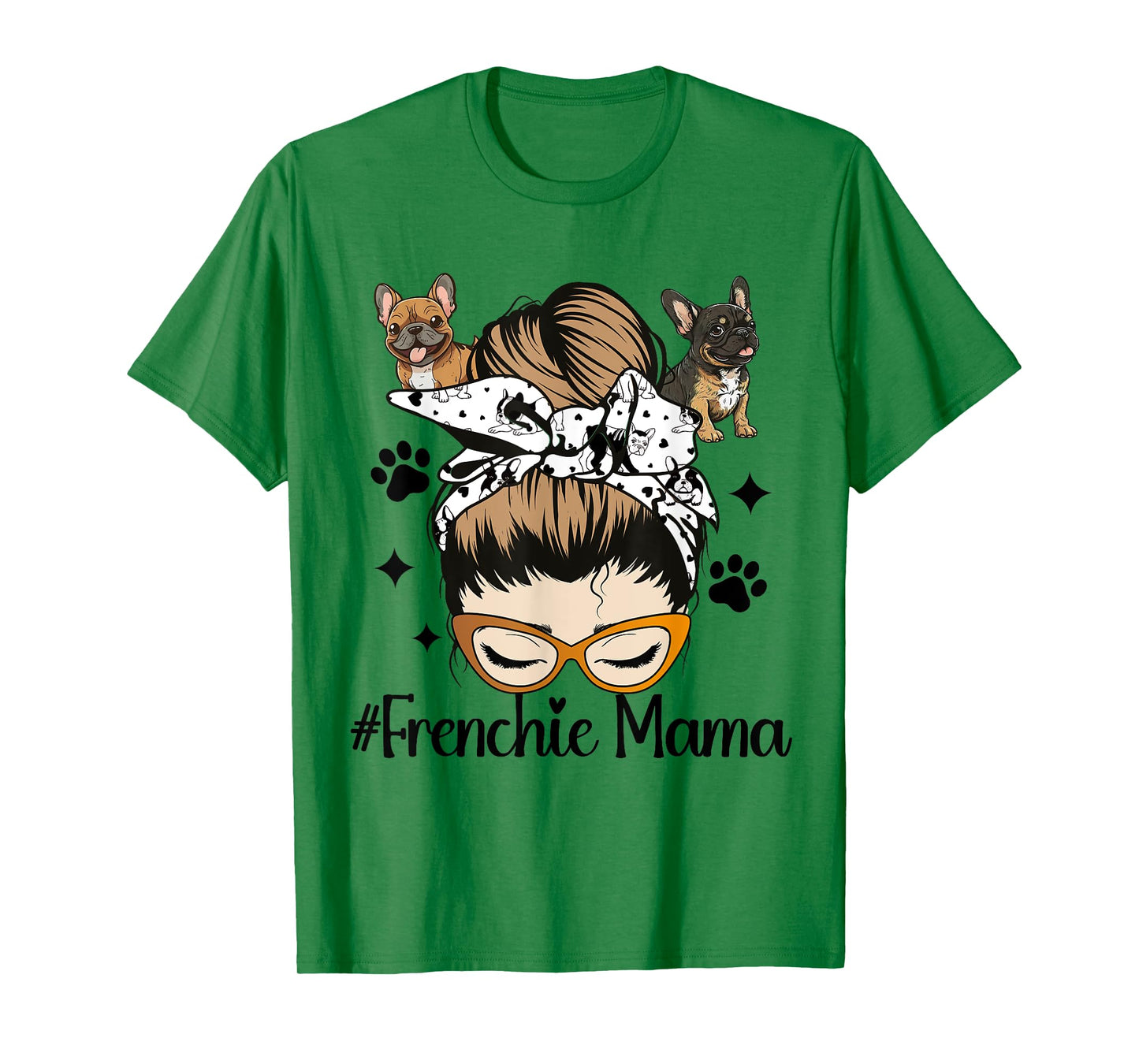 Frenchie Mama Messy Bun French Bulldog Dog Mom T-Shirt