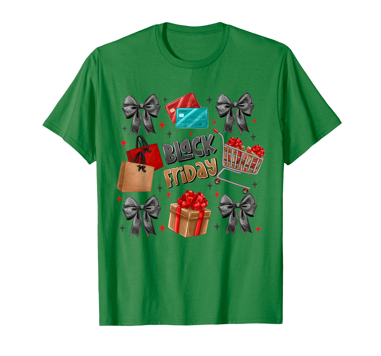 Black Coquette Bow Friday Shopping Crew Christmas Squad T-Shirt